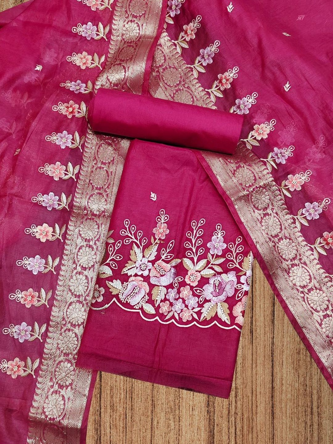 Naveera Embroidered Pure Silk Unstitched Dress Material