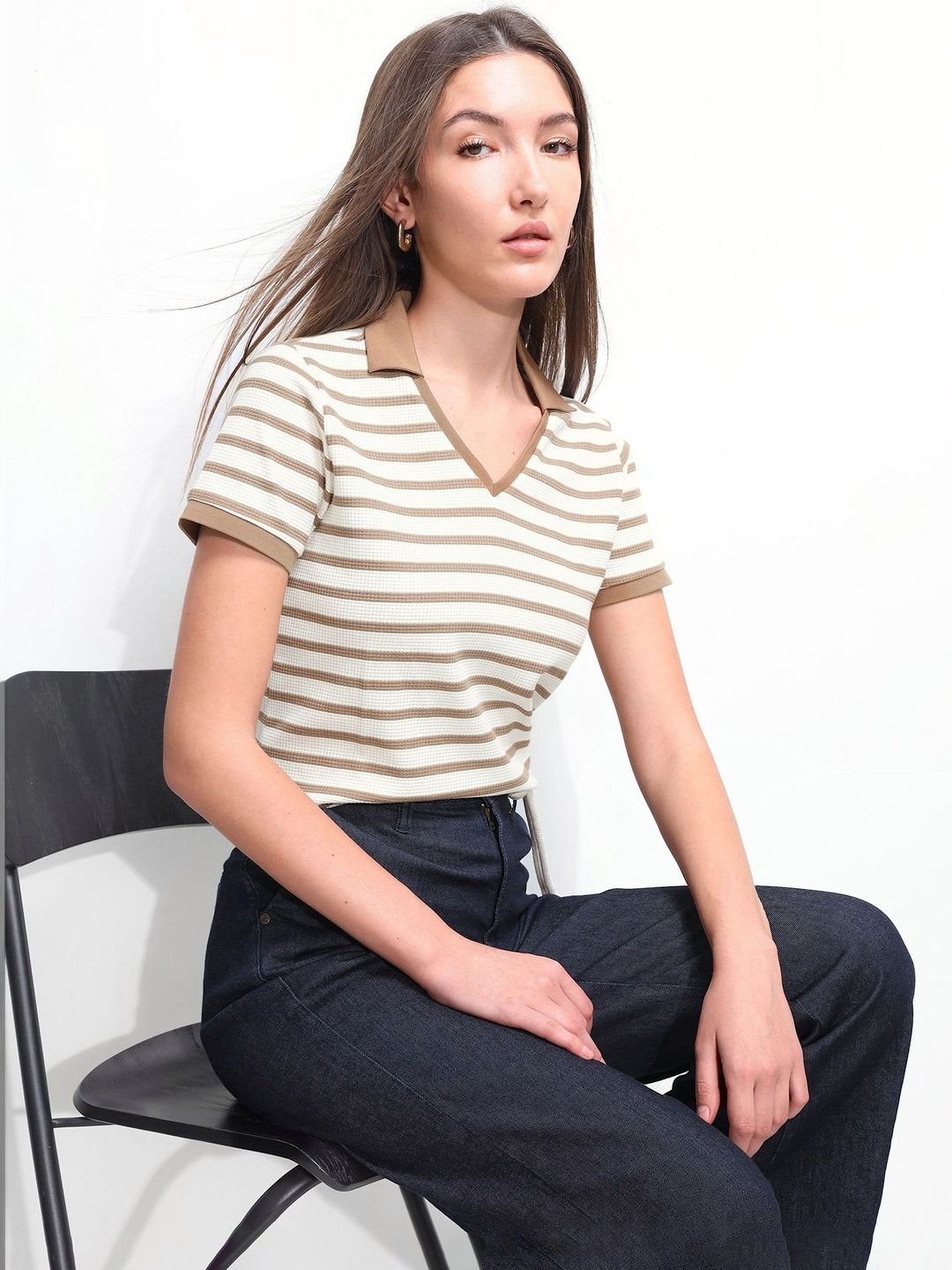 Striped Polo Collar T-shirt
