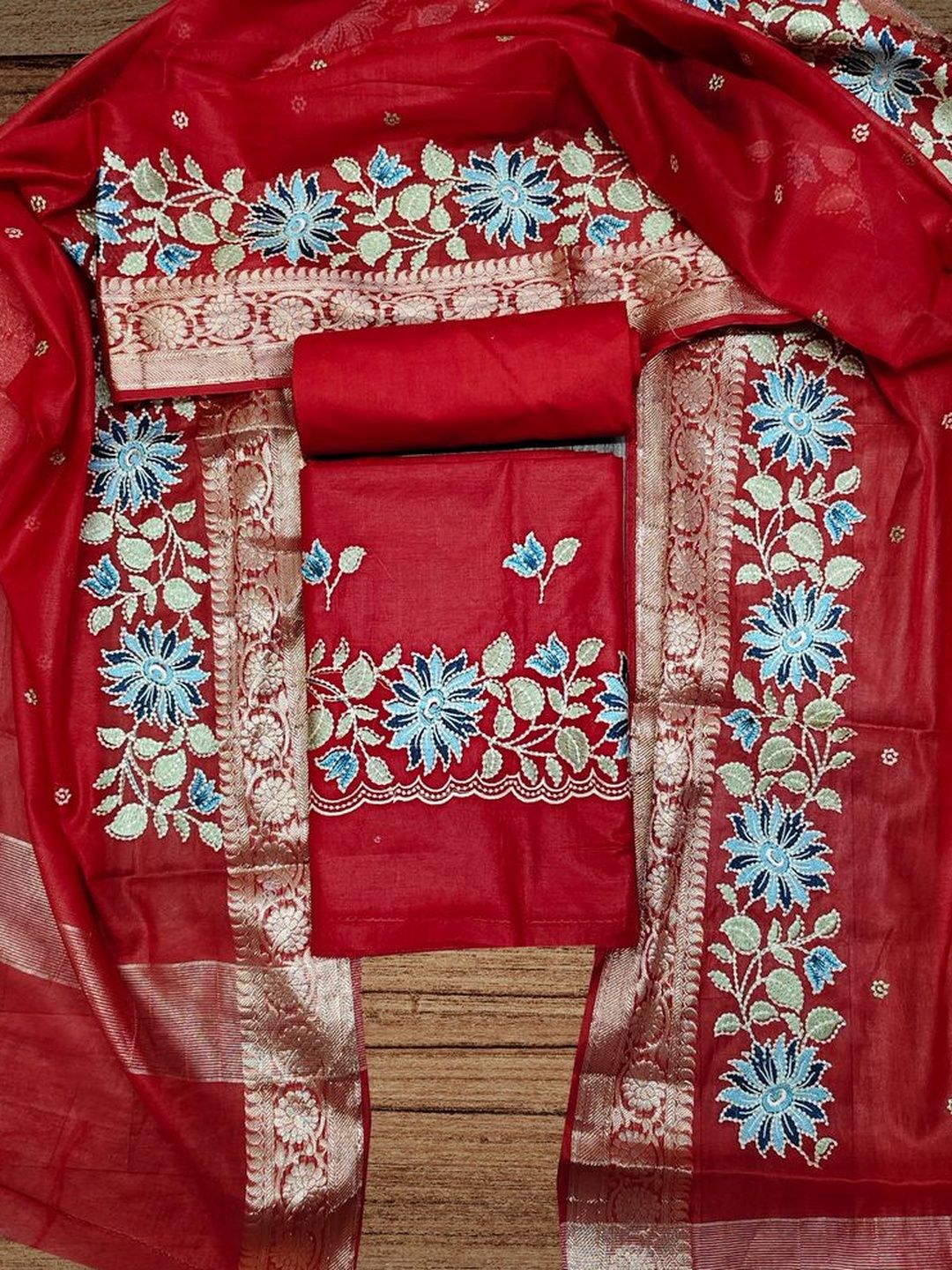 Naveera Embroidered Pure Cotton Unstitched Dress Material