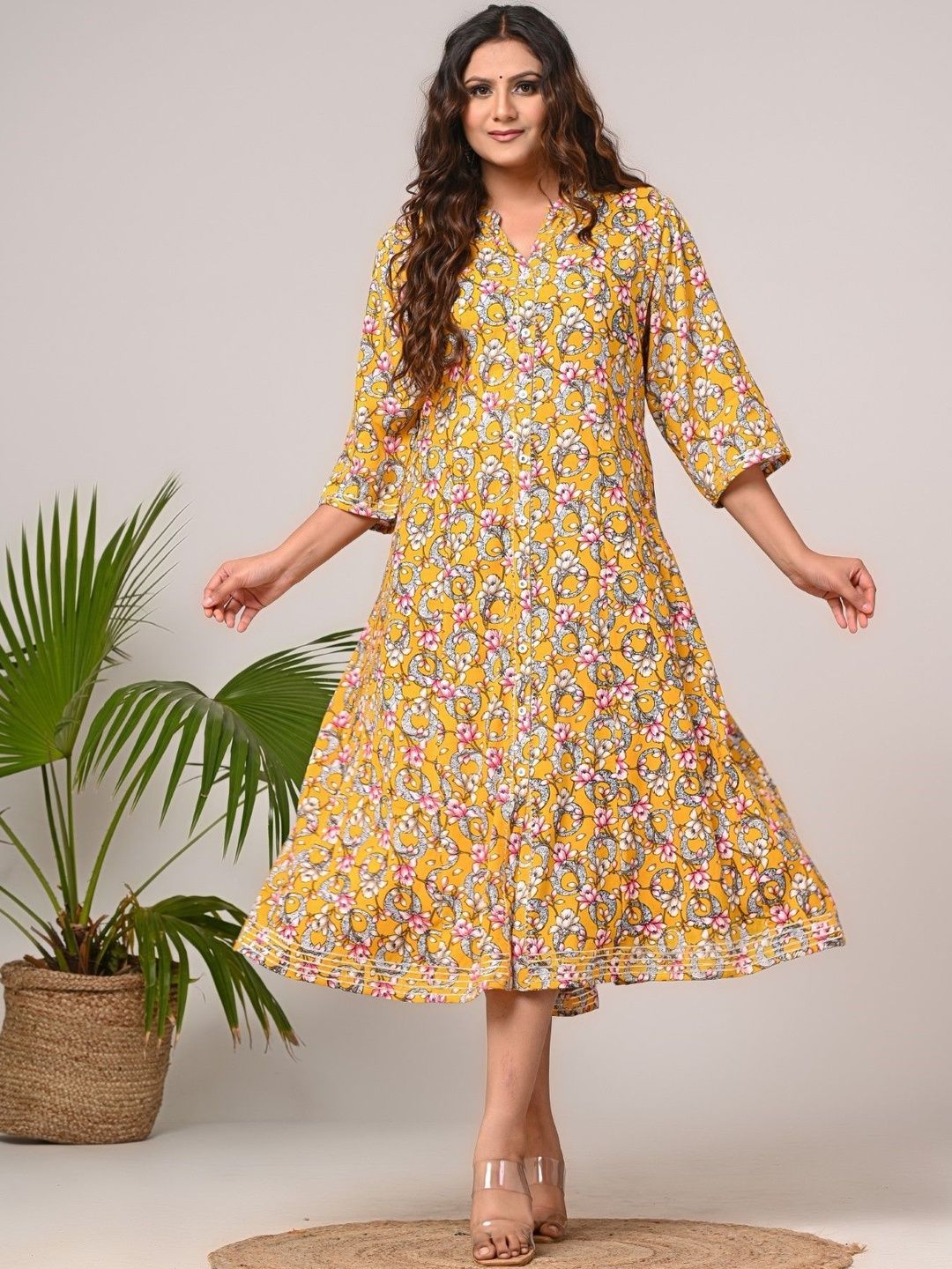 Sztori Sztori Printed Mandarin Collar A-Line Ethnic Dresses