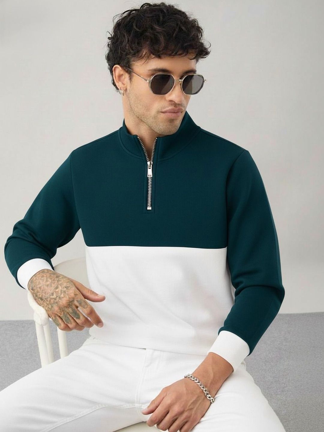 R.Code by The Roadster Life Co. Men Colourblocked High Neck T-shirt