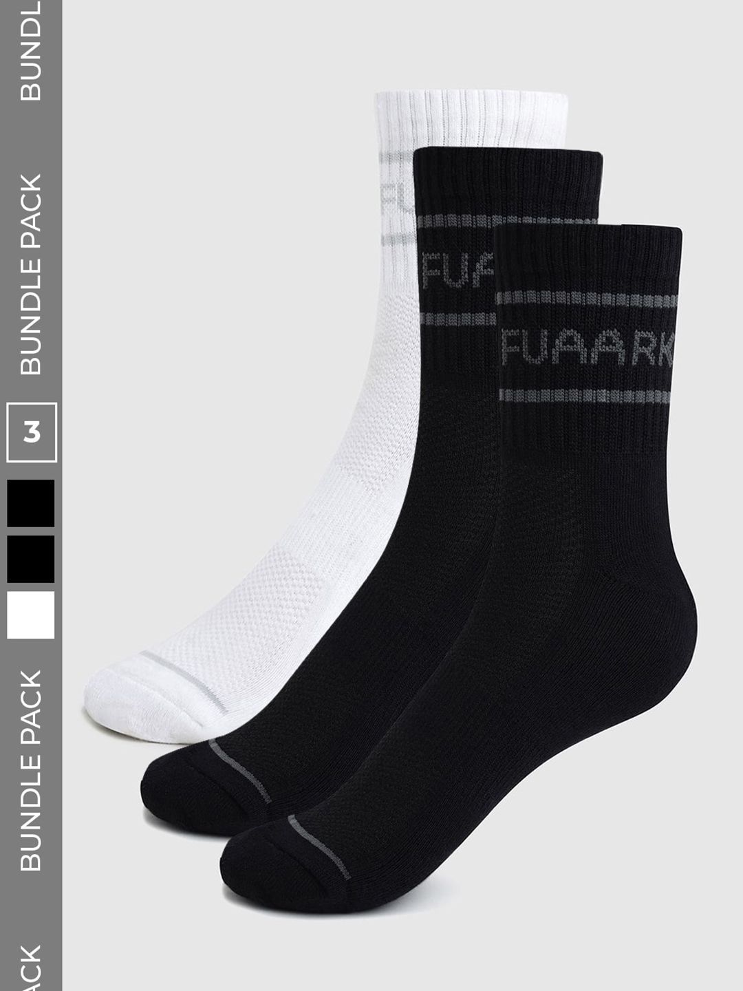 FUAARK Men Pack of 3 Cotton Blend Patterned Calf Length Socks