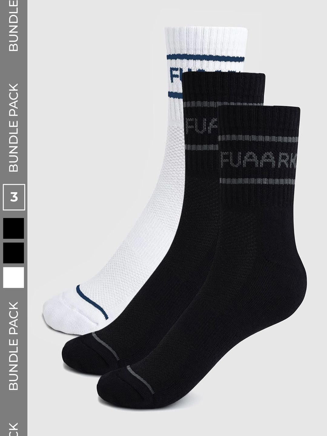 FUAARK Men Pack of 3 Cotton Blend Colourblocked Calf Length Socks