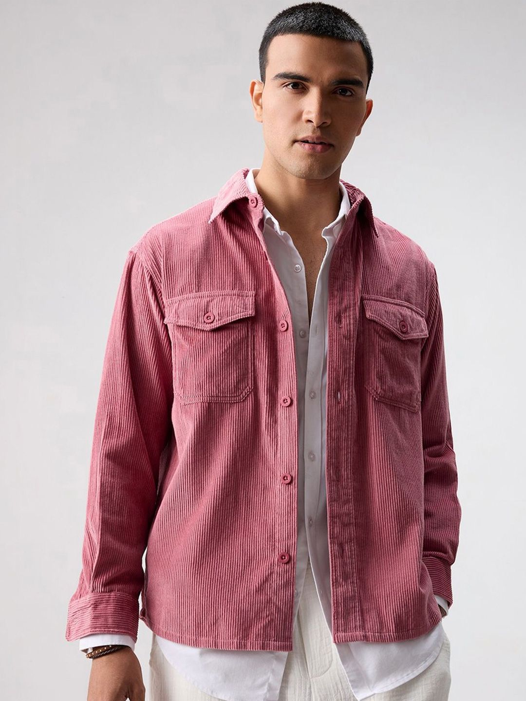 VASTRADO Wild Orchid Pink Corduroy Double Pocket Overshirt