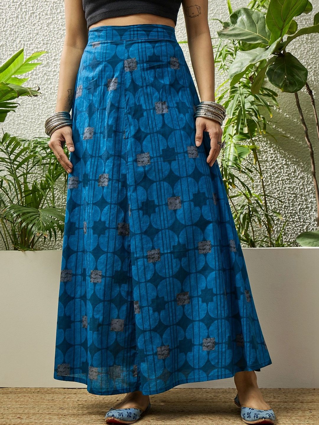 Buy InWeave Women Cotton Blend Geometric Maxi A-Line Skirt