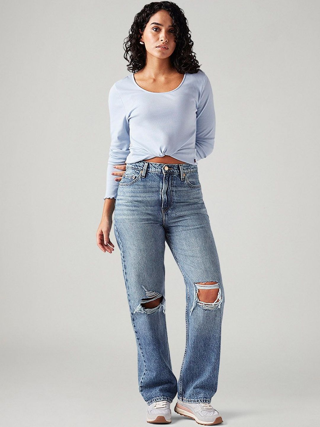 Light-Blue Ribcage Straight Fit High Rise Jeans