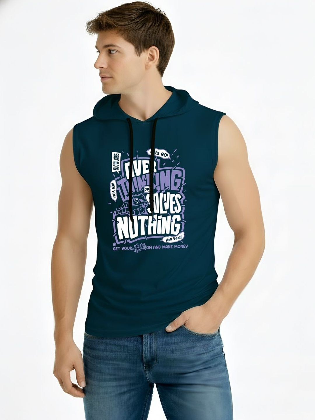 TEEFOX Men Typography Printed Hooded T-shirt