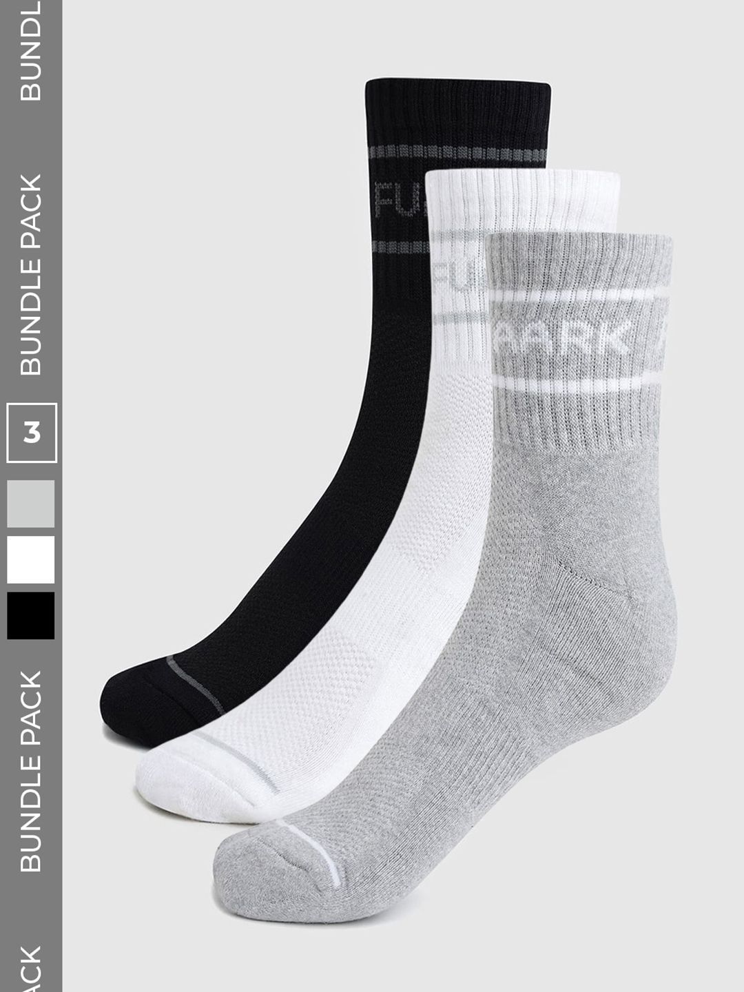 FUAARK Men Pack of 3 Cotton Blend Patterned Calf Length Socks