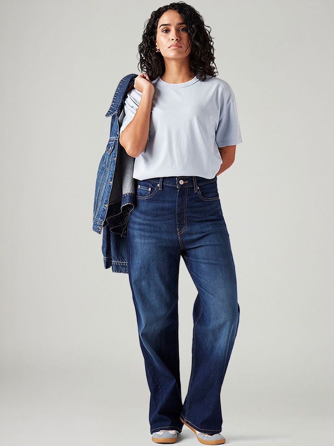 Dark-Blue Loose Fit High Rise Jeans
