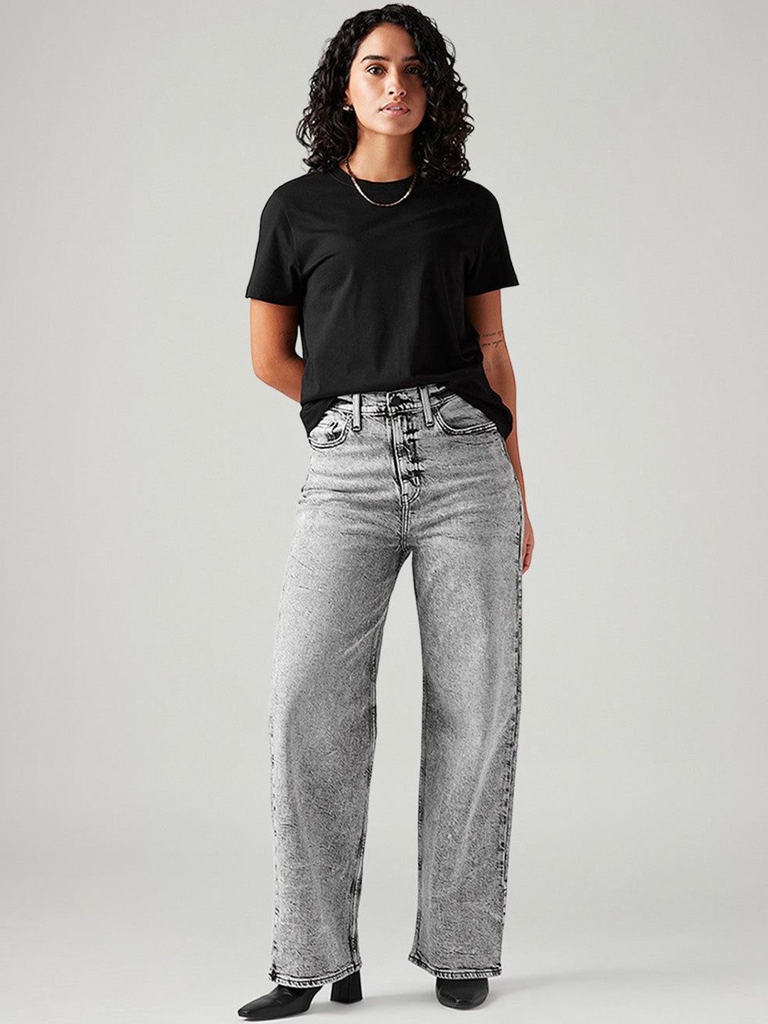 Light-Grey Loose Fit High Rise Jeans