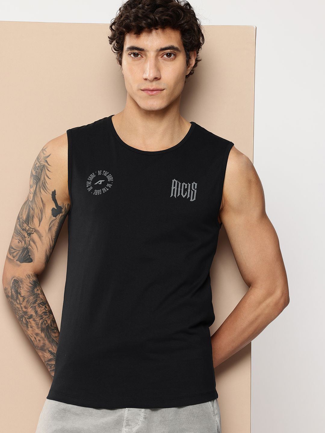 Alcis Typography Printed Sleeveless SoftTech+ T-shirt