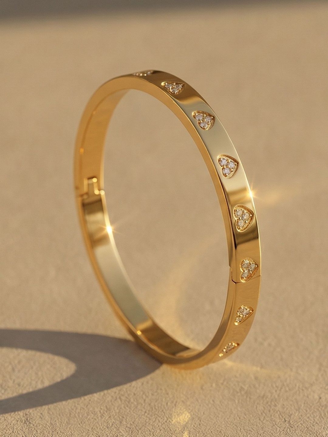 Stainless Steel Bracelet PALMONAS Stainless Steel Cubic Zirconia Gold-Plated Bangle-Style Bracelet