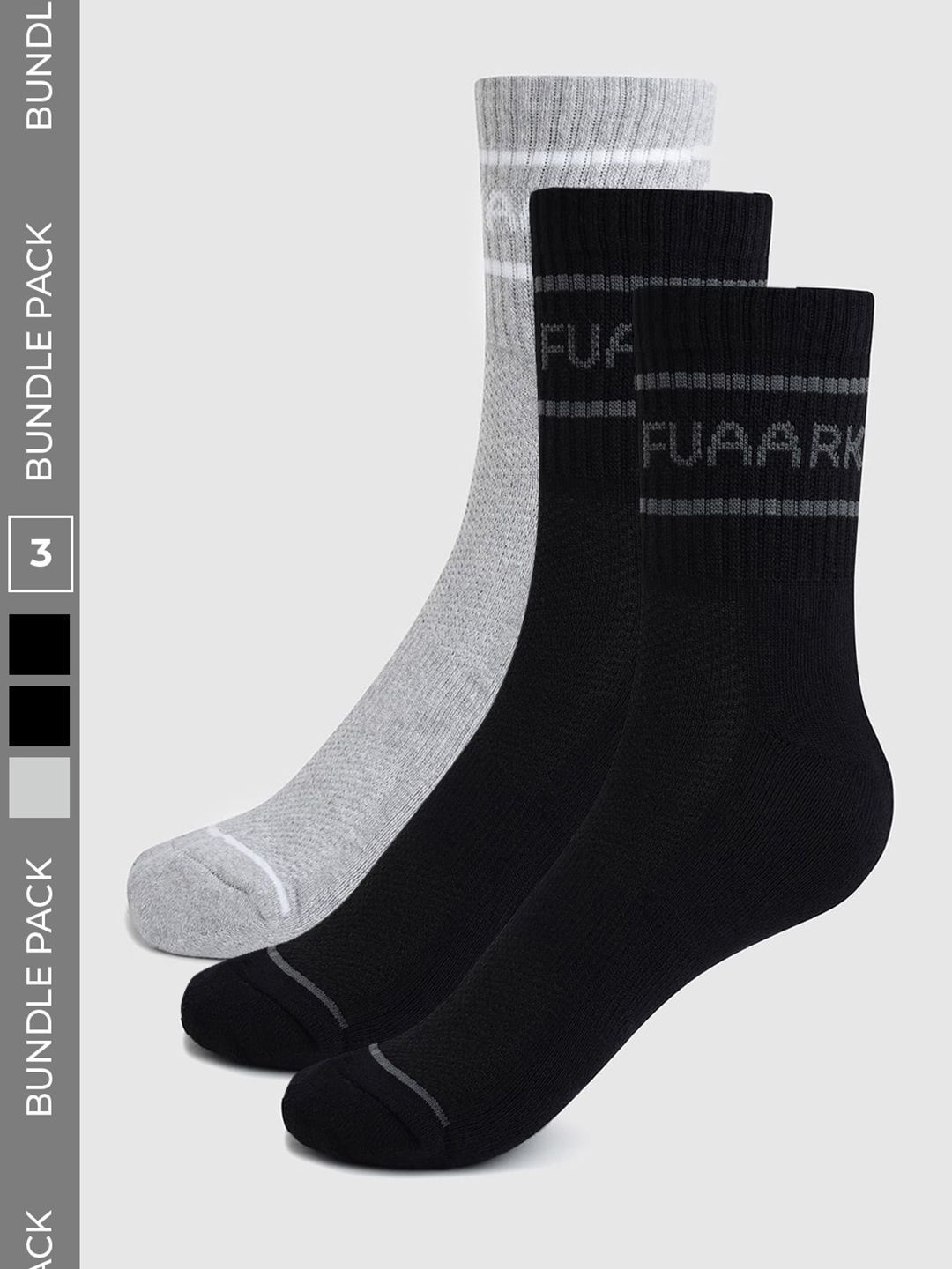 FUAARK Men Pack of 3 Cotton Blend Patterned Calf Length Socks