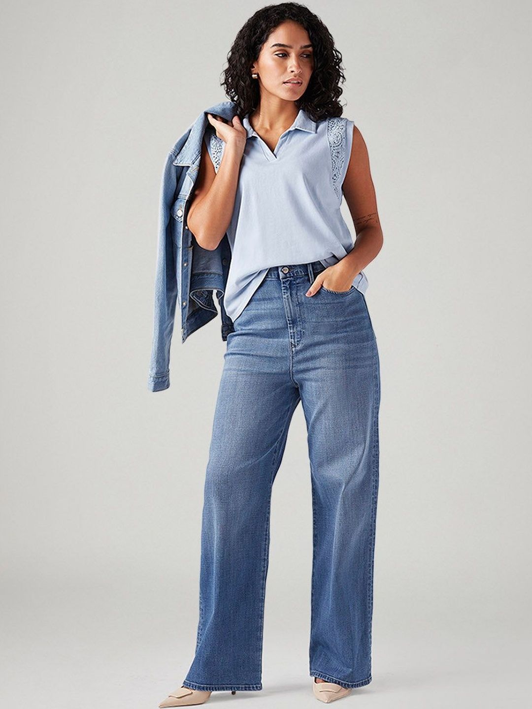 Light-Blue Loose Fit High Rise Redloop Jeans