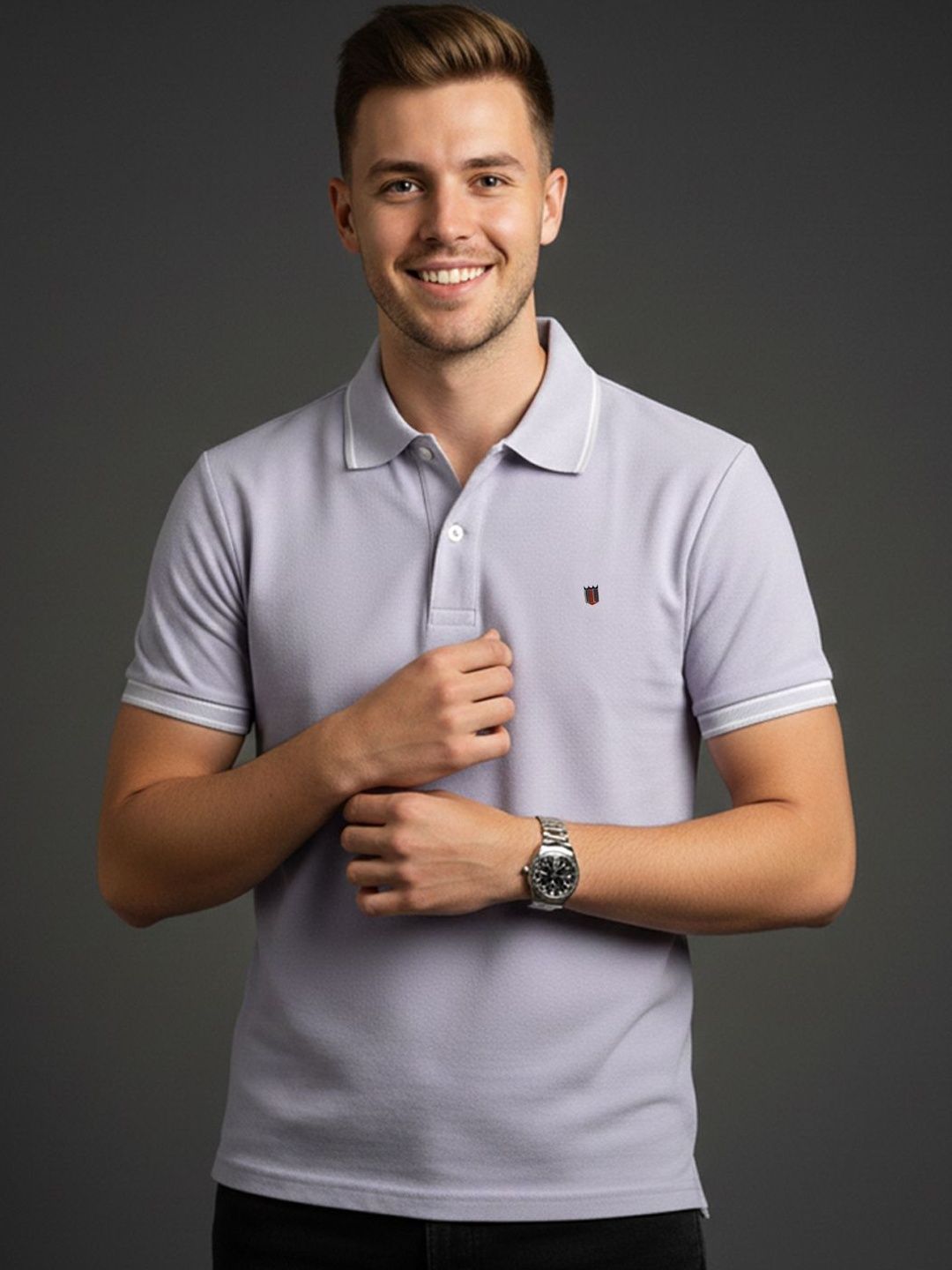 GENZA Men Brand Logo Polo Collar T-shirt