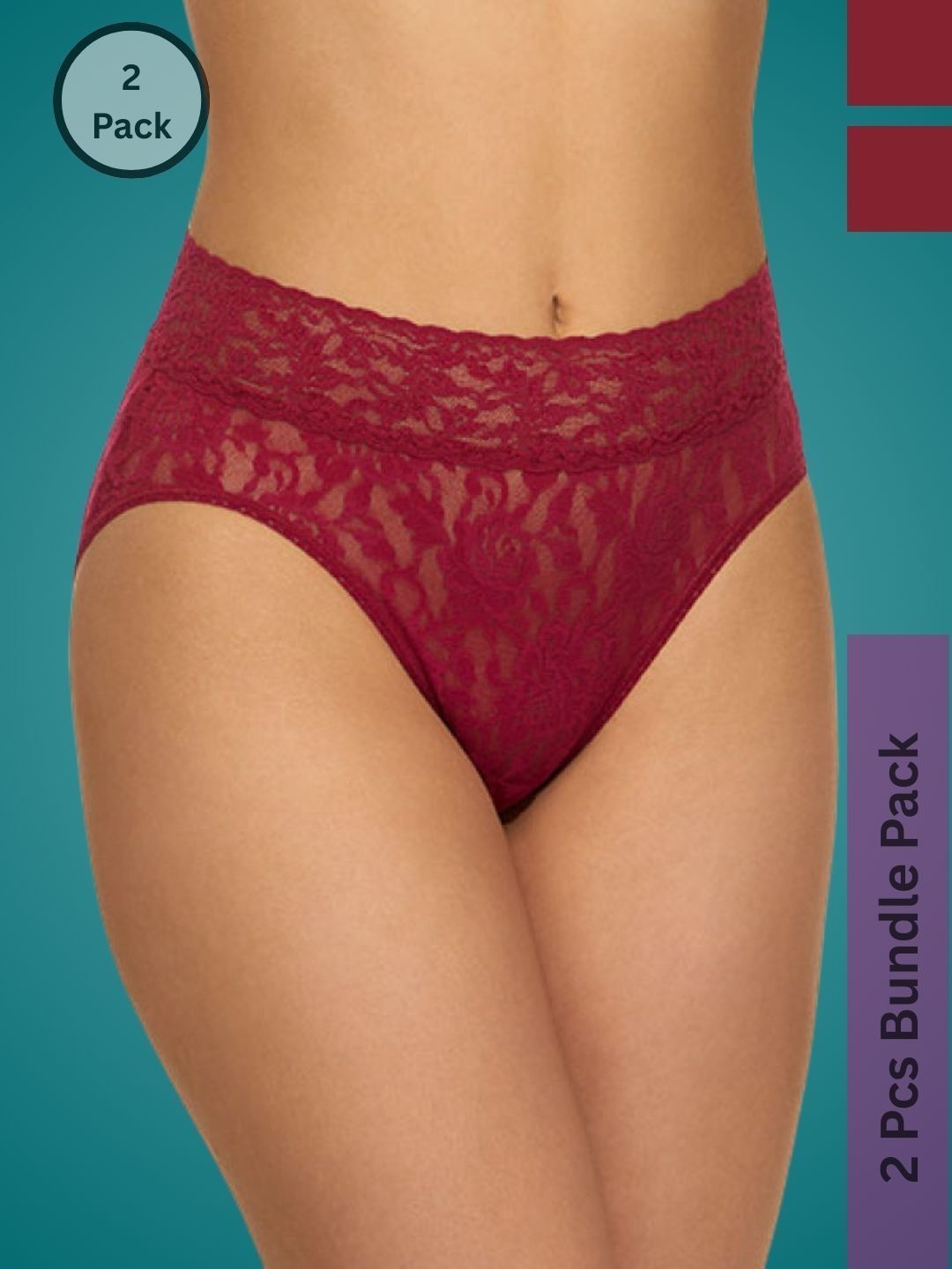 Ribald The Neech Women Pack of 2 Self Design Lace Basic Briefs