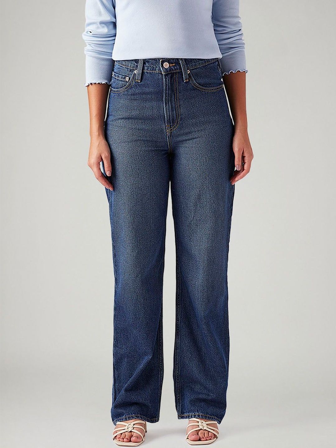 Blue Ribcage Straight Fit High Rise Jeans