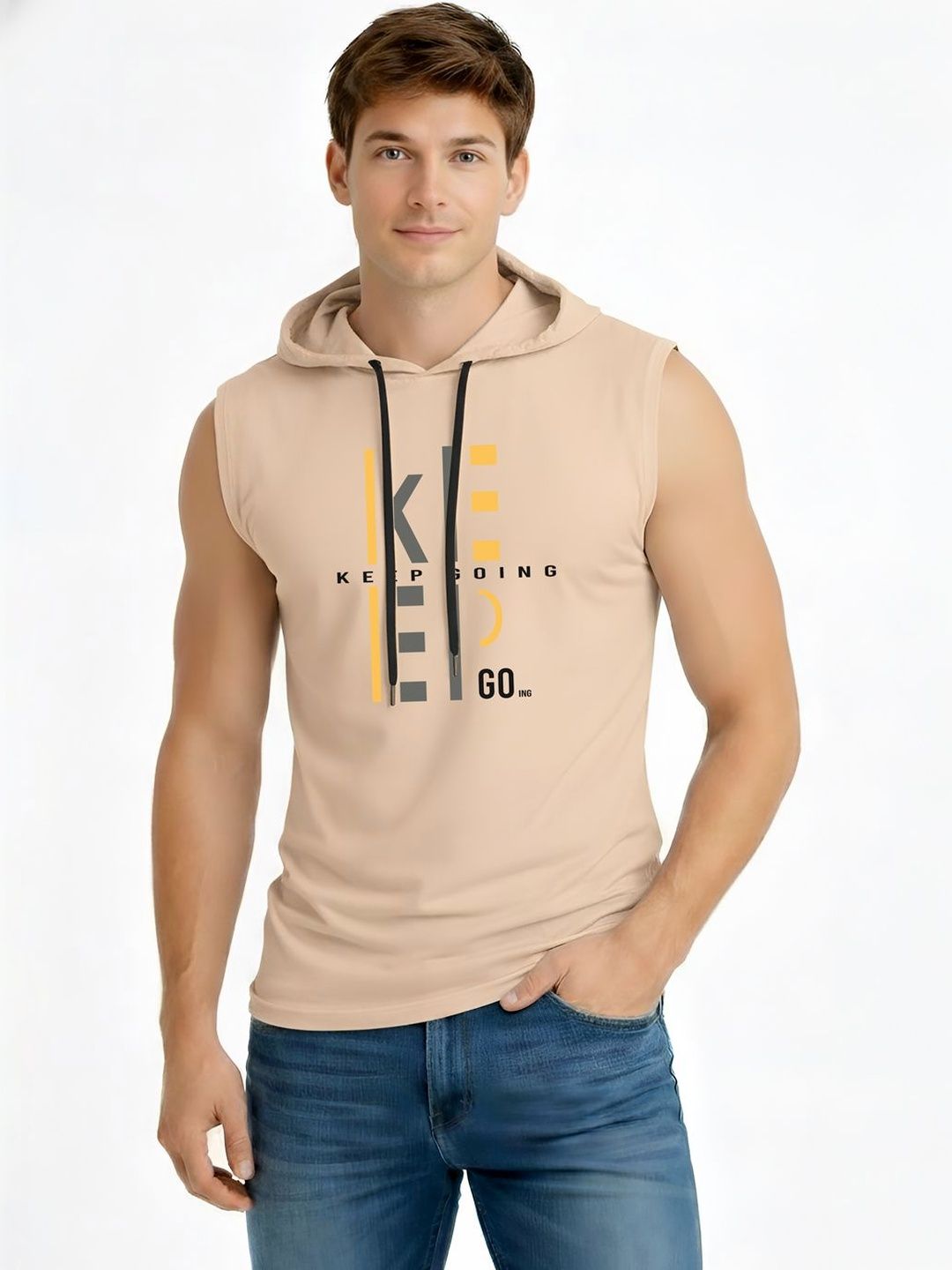 TEEFOX Men Typography Printed Hooded T-shirt