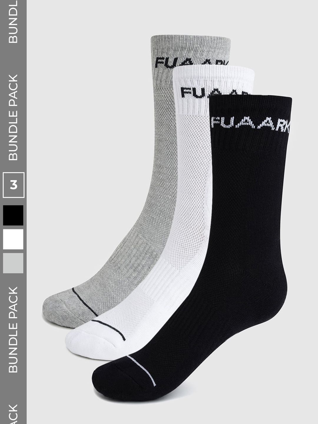 FUAARK Men Pack of 3 Cotton Blend Colourblocked Calf Length Socks