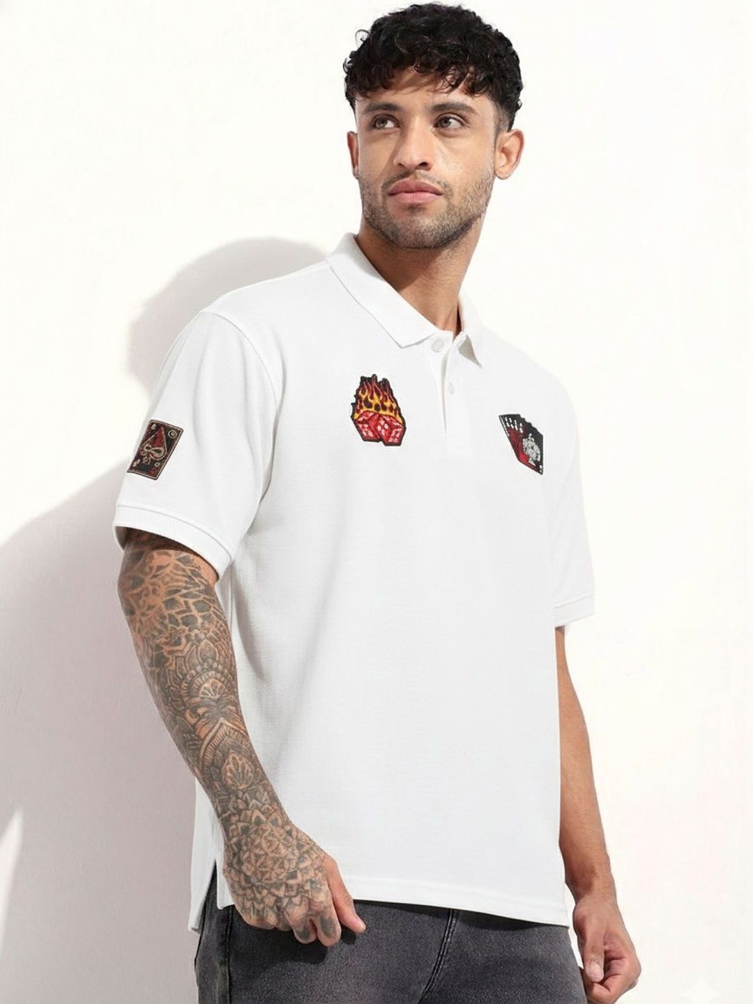 glitchez Men Polo Collar Moisture Wicking Applique T-shirt