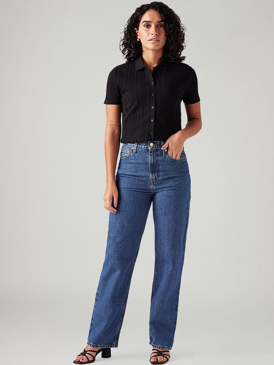 Blue Ribcage Straight Fit High Rise Jeans