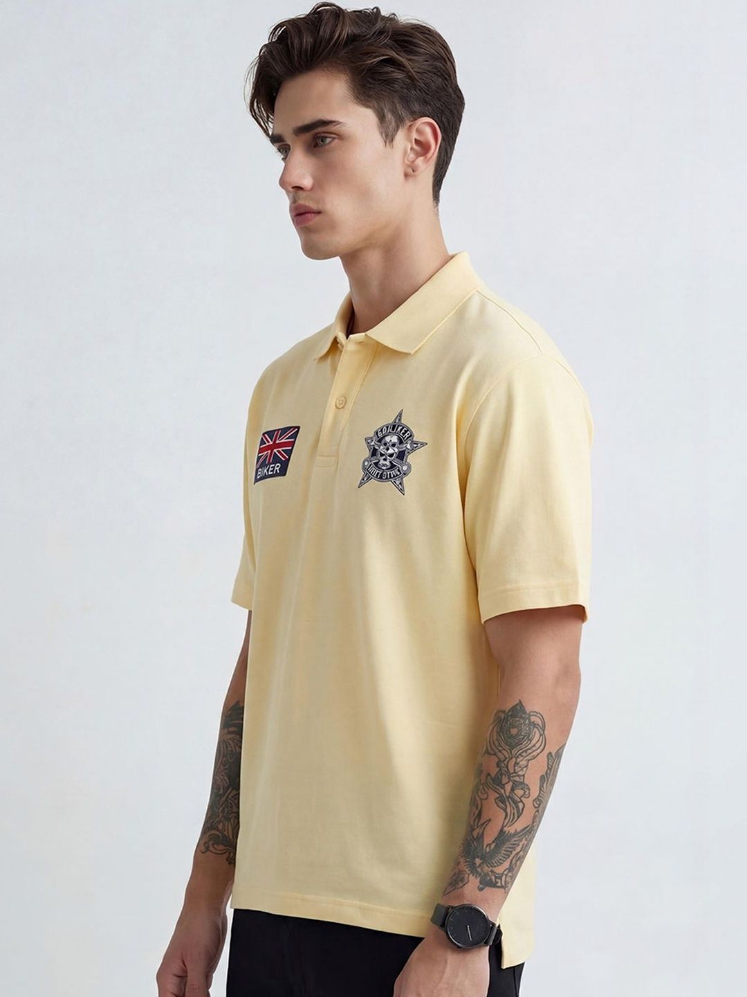 glitchez Men Printed Polo Collar Moisture Wicking Applique T-shirt
