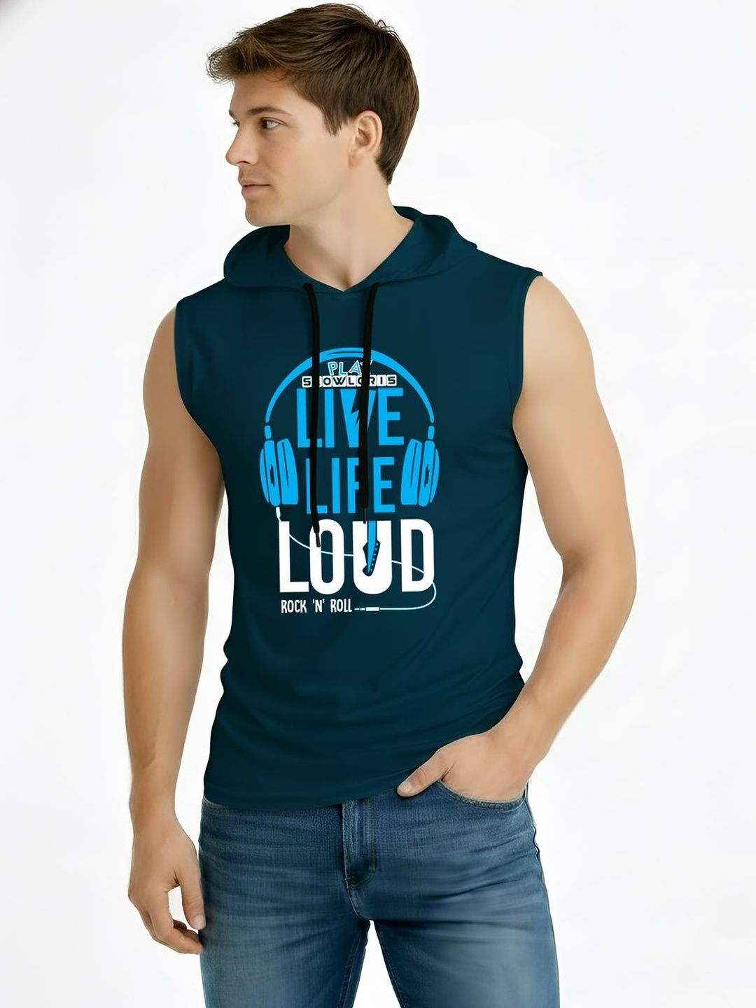 TEEFOX Men Typography Printed Hooded T-shirt