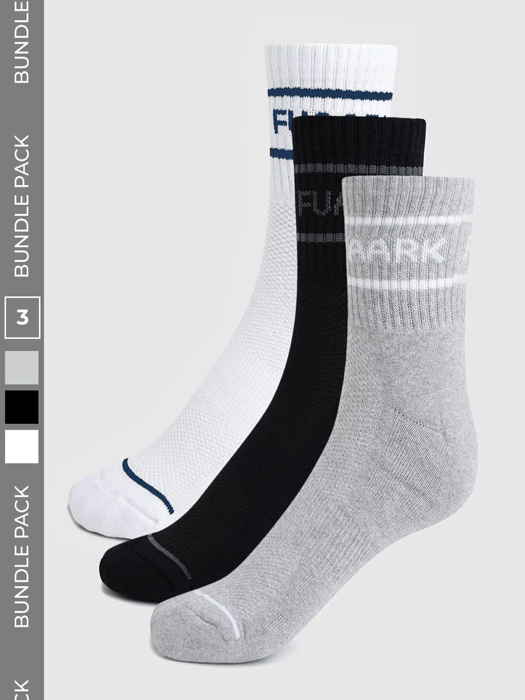 FUAARK Men Pack of 3 Cotton Blend Patterned Calf Length Socks