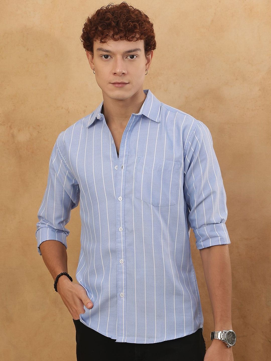 The Roadster Lifestyle Co Striped Pure Cotton Spread Collar Casual Shirt