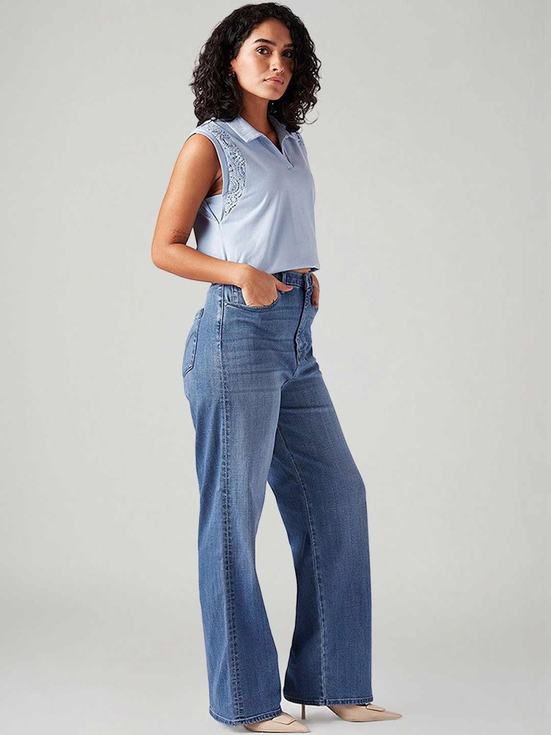 Light-Blue Loose Fit High Rise Redloop Jeans