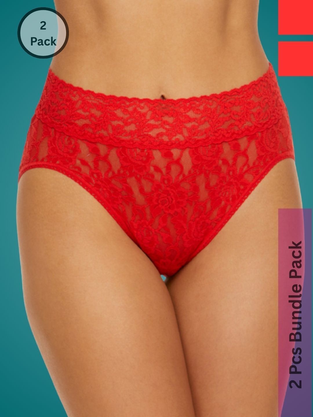 Ribald The Neech Women Pack of 2 Self Design Lace Basic Briefs