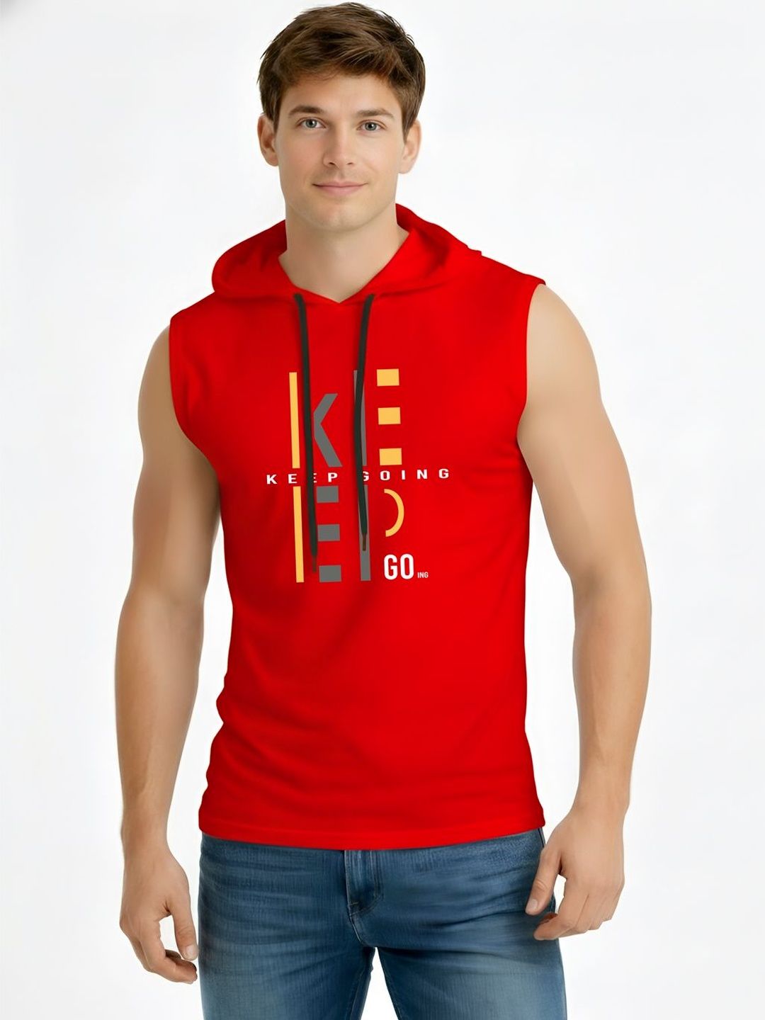TEEFOX Men Typography Printed Hooded T-shirt