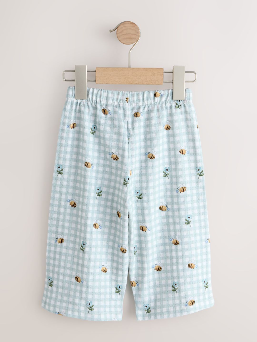 NEXT Girls Gingham Checked Floral Bee Print Wide Leg Trousers