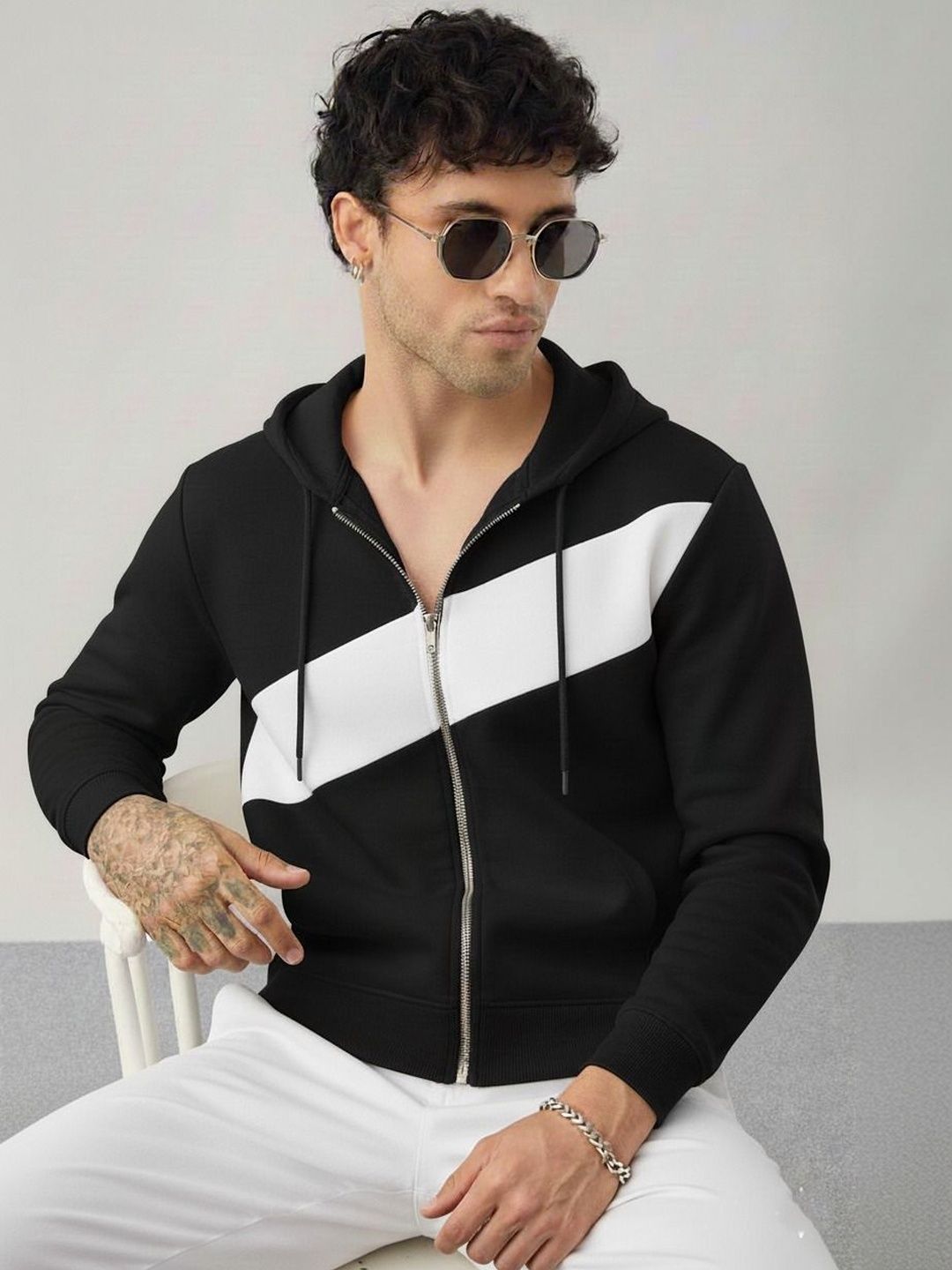 R.Code by The Roadster Life Co. Men Colourblocked Hooded T-shirt
