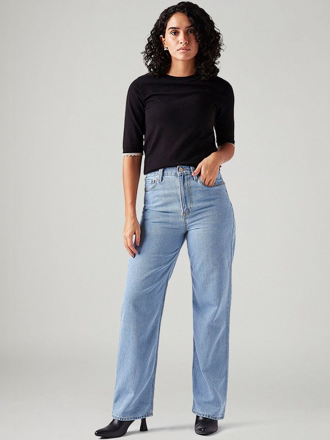 Light-Blue Ribcage Straight Fit High Rise Jeans