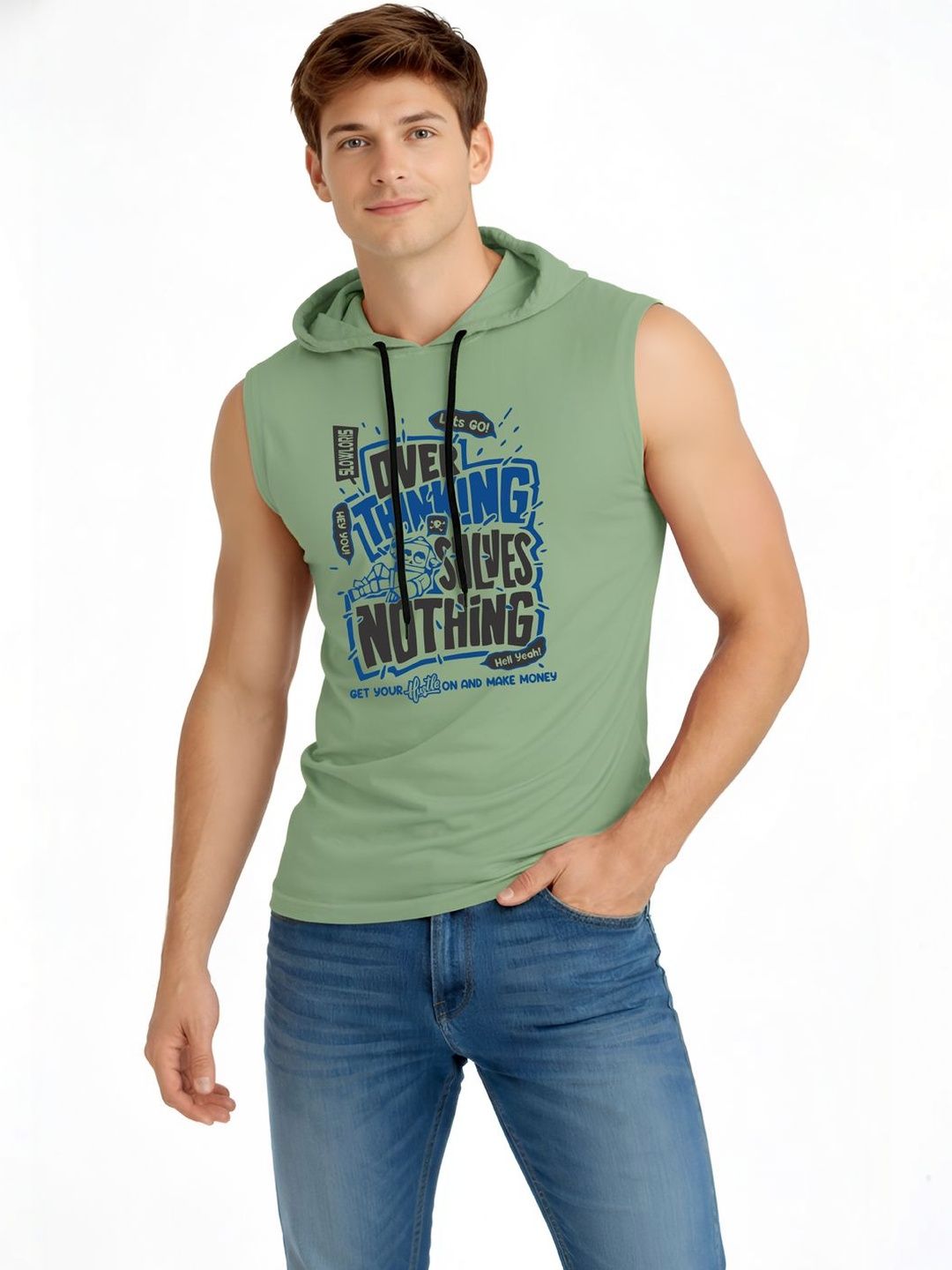 TEEFOX Men Typography Printed Hooded T-shirt