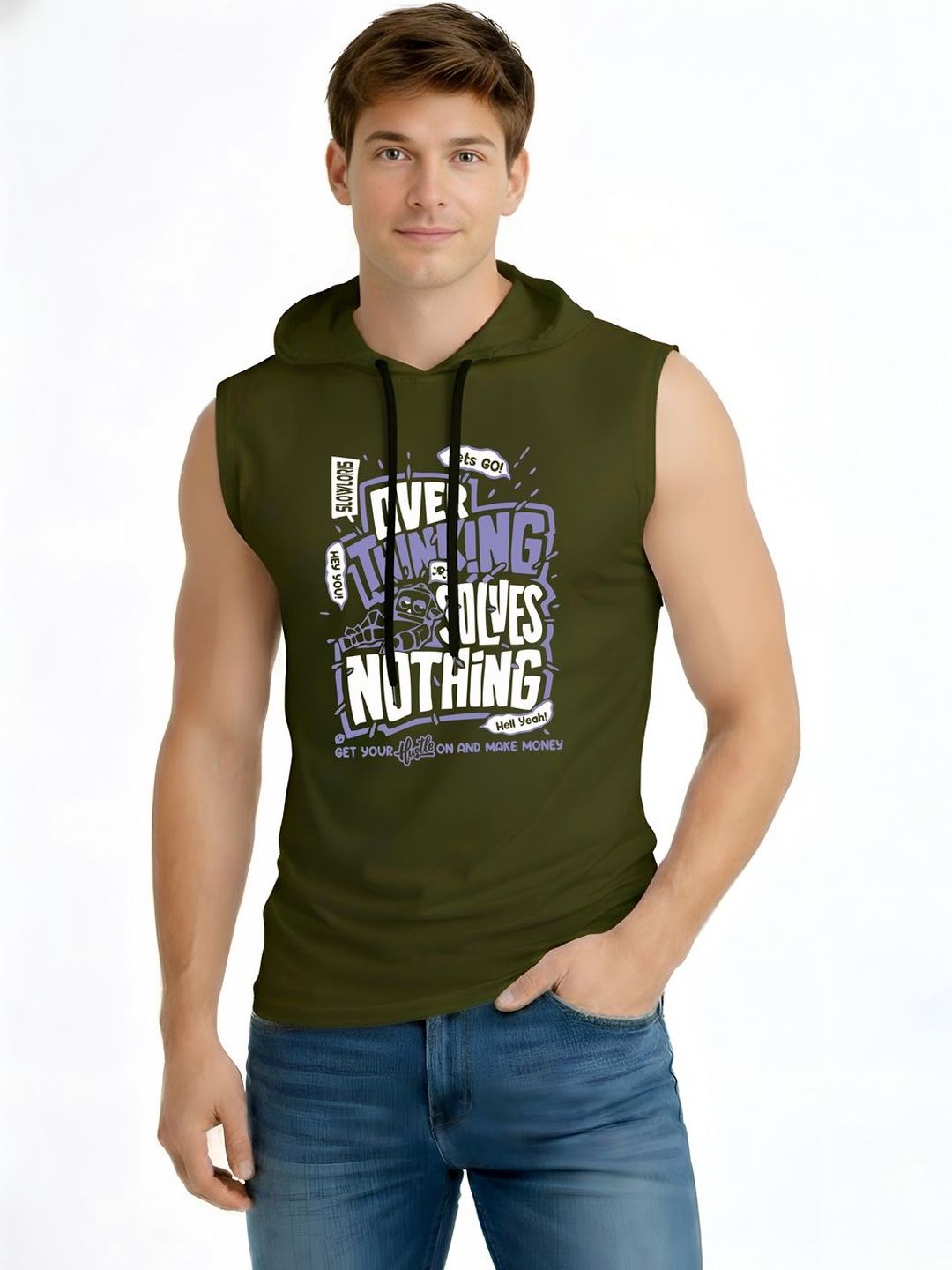 TEEFOX Men Typography Printed Hooded T-shirt