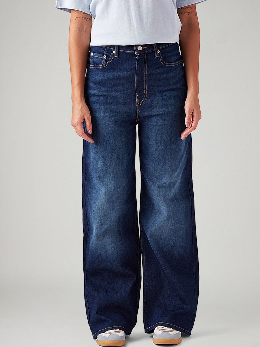 Dark-Blue Loose Fit High Rise Jeans