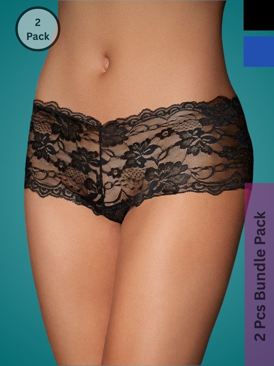 Ribald The Neech Women Pack of 2 Printed Lace Boy Shorts