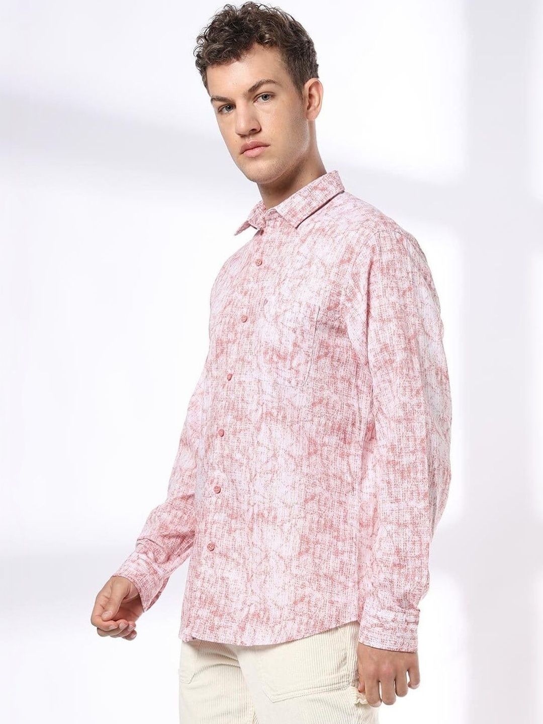 John Players Men's Slim Fit Cotton Abstract-Printed Shirt With Patch-Pocket