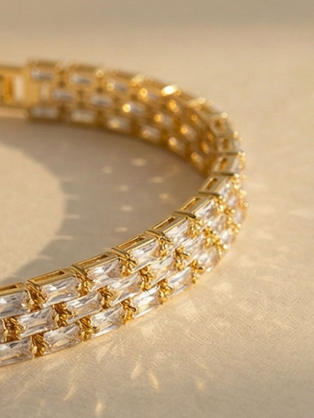 Women Bracelet PALMONAS Women Cubic Zirconia Gold-Plated Link Bracelet