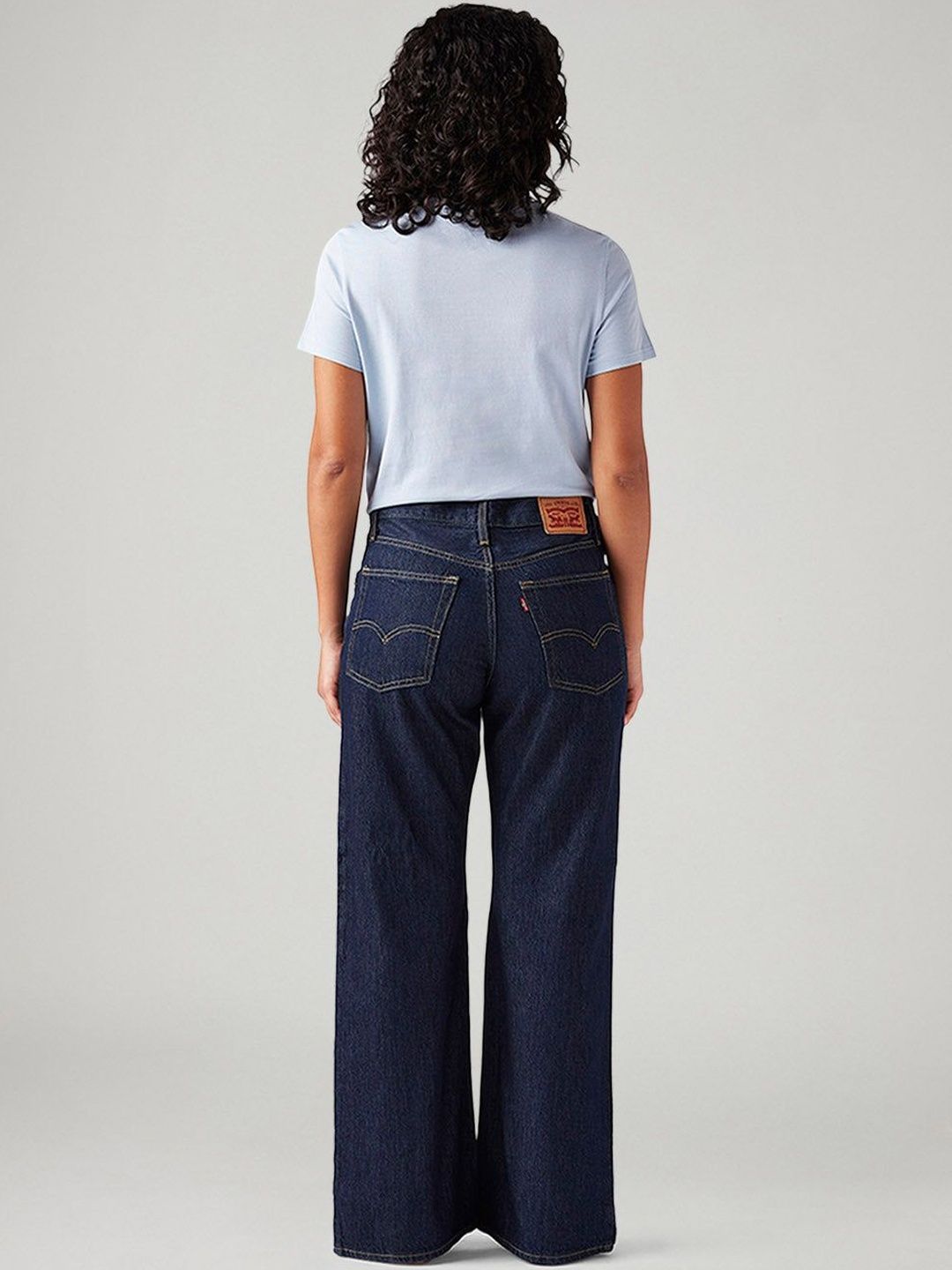 Dark-Blue Loose Bootcut Fit Mid Rise Jeans