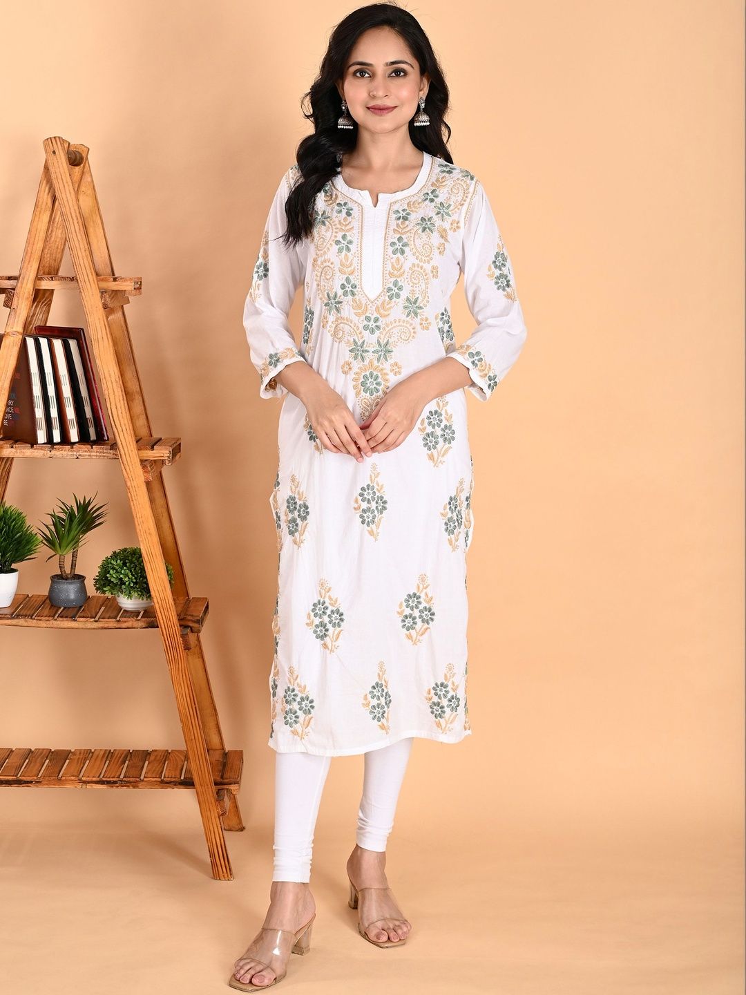 NAZAIRA Floral Embroidered Thread Work Pure Cotton Thread Work Kurti