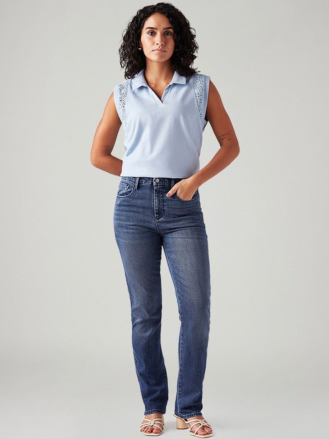 724 Blue Slim Straight Fit High Rise Redloop Jeans