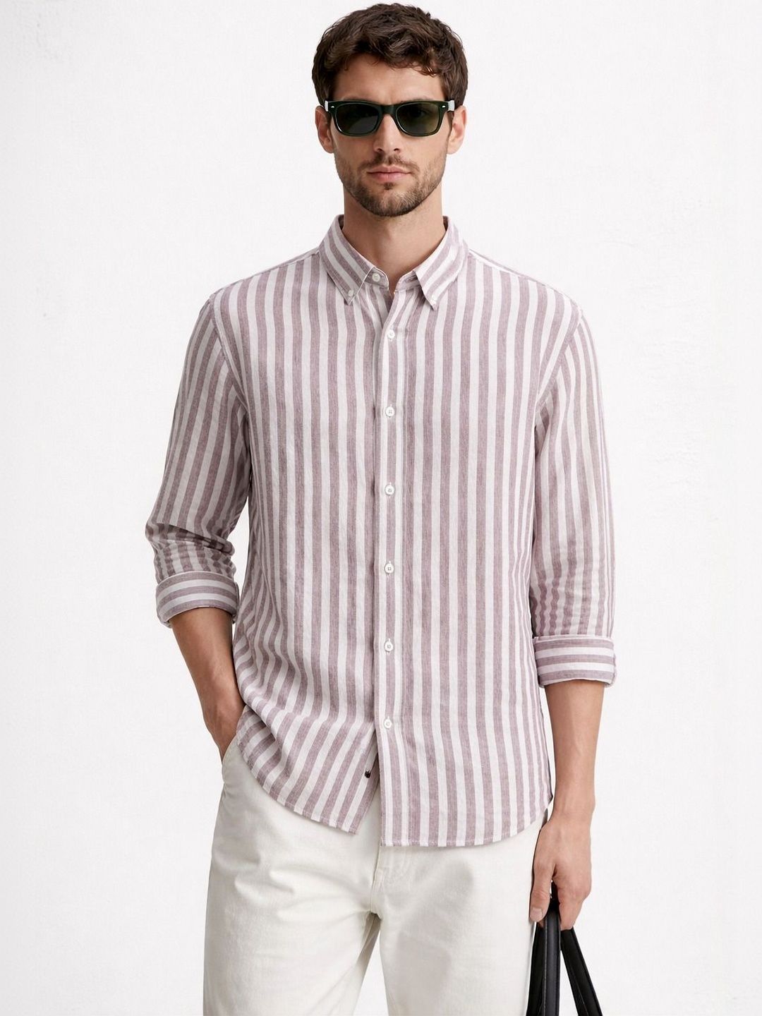 MISCHIEF MONKEY Men Classic Striped Casual Shirt
