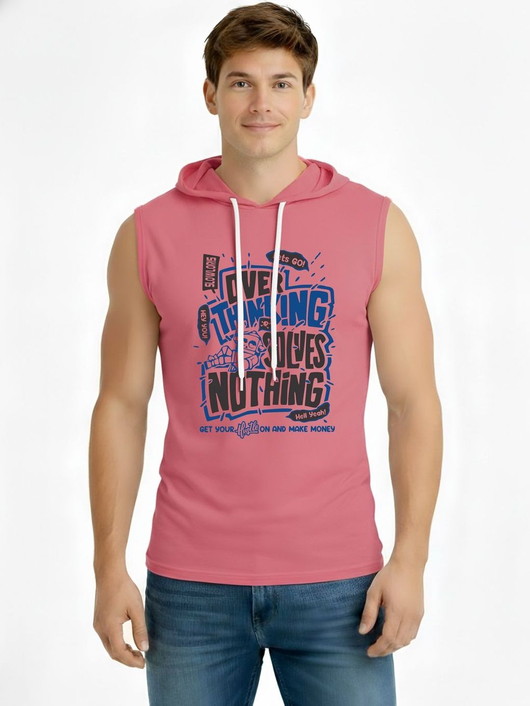 TEEFOX Men Typography Printed Hooded T-shirt