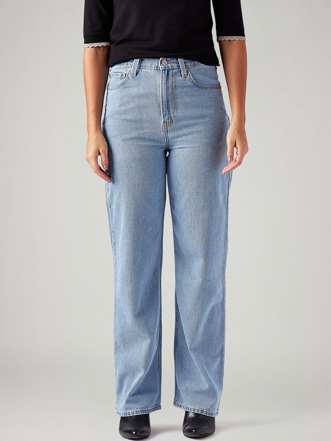 Light-Blue Ribcage Straight Fit High Rise Jeans