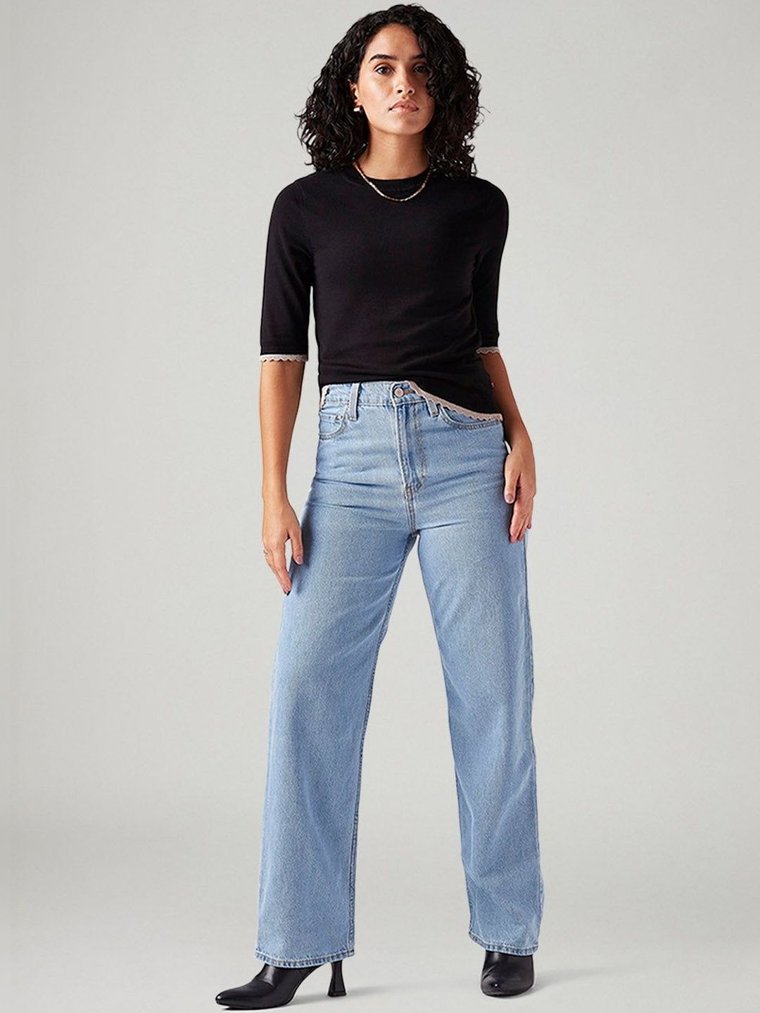 Light-Blue Ribcage Straight Fit High Rise Jeans