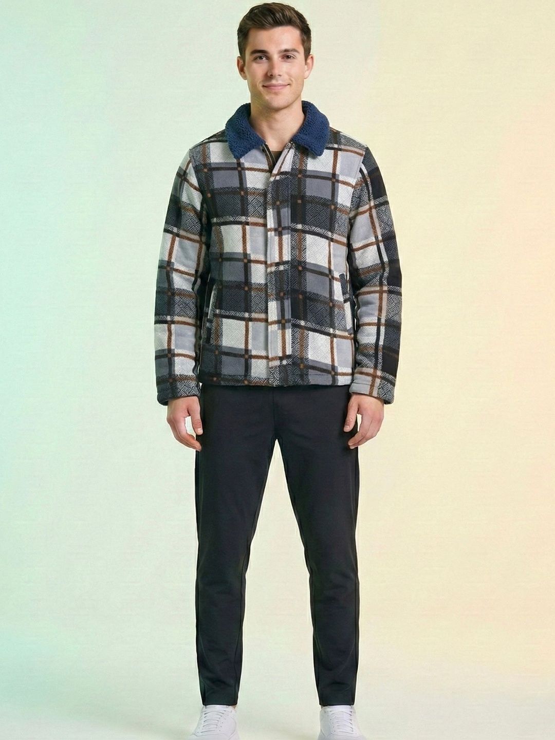 The Roadster Lifestyle Co Checked Spread Collar Sherpa Jacket