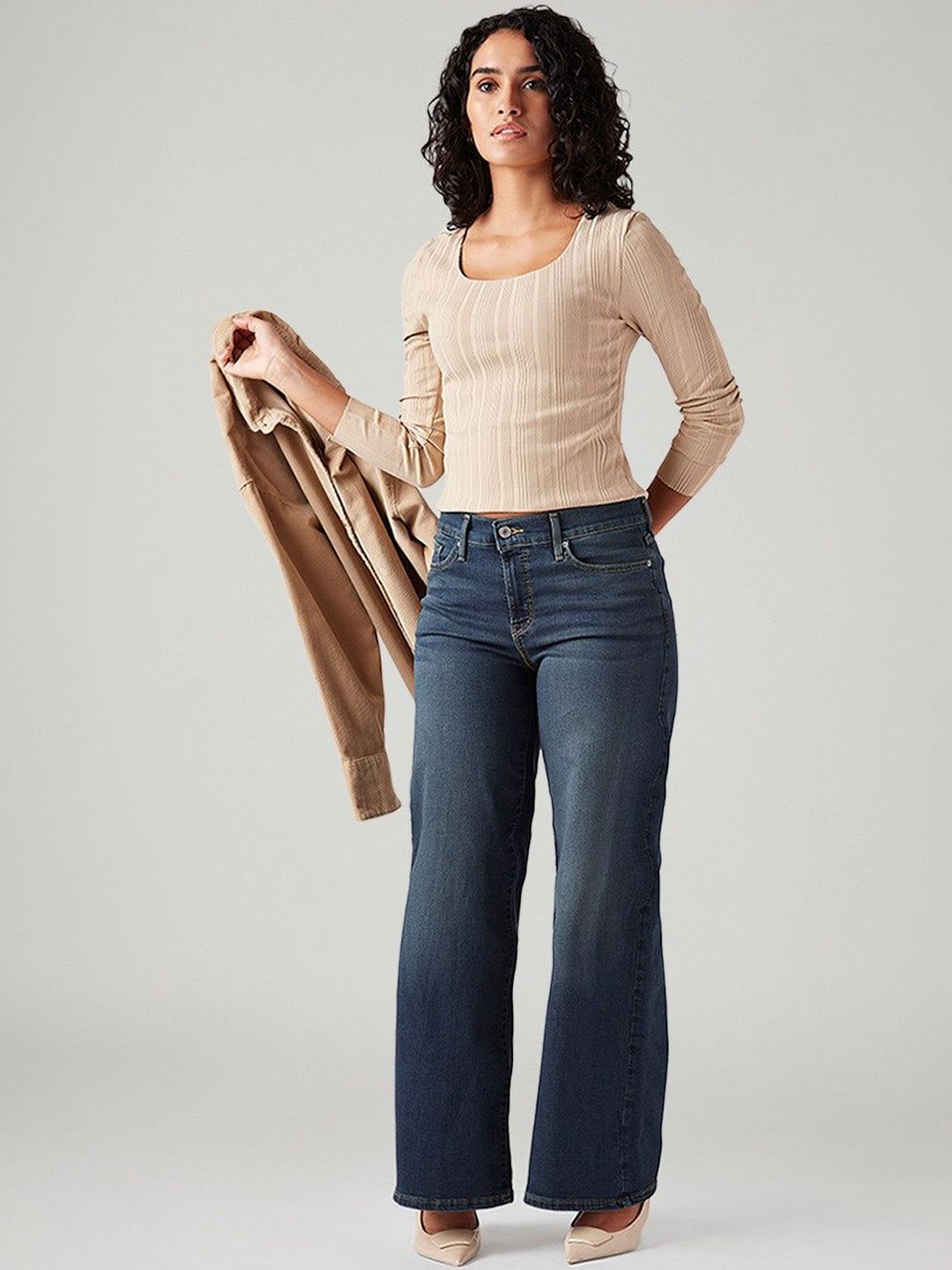 318 Blue Wide Leg Fit Mid Rise Jeans
